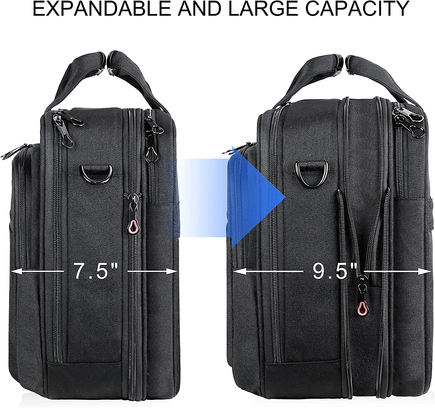 KROSER Laptop Bag Stylish Laptop Briefcase Fits Up to 17.3 Inch Expandable Water-Repellent Shoulder Messenger Bag Computer Bag with RFID Pockets for Business/Travel/School/College/Men/Women-Black - Image 2